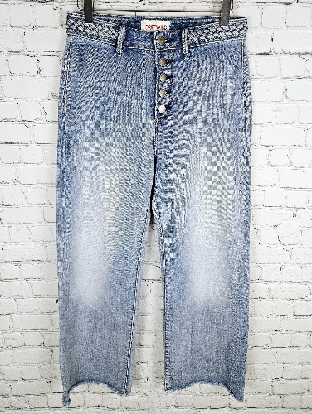 DRIFTWOOD | high rise braided waistline button fly cropped wide leg jeans